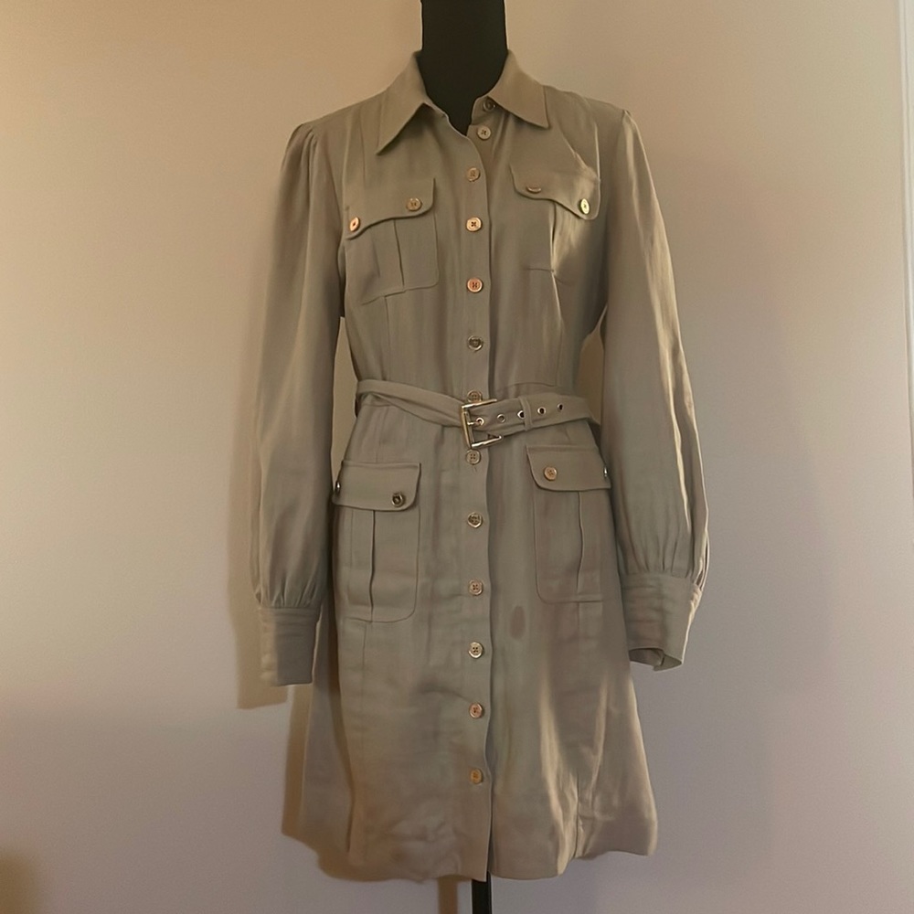 Michael kors linen dress. Belted with gold buttons.